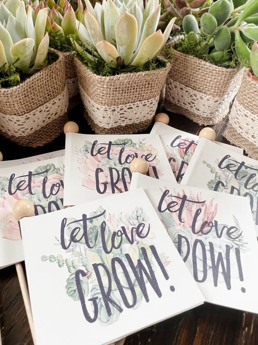 Wedding Favor Tags, Stick Tags with Succulent Theme, Plant and Love Puns, Succulent Florals, Flag Tags for Wedding Favors, Cupcake Tags